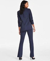 Bar Iii Womens Faux Double Breasted Compression Denim Blazer Floral Print Mesh T Shirt Denim Flare Pants Exclusively At Macys