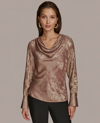 Donna Karan New York Women's Metallic Cowl-Neck Long-Sleeve Top