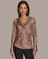 Donna Karan New York Women's Metallic Cowl-Neck Long-Sleeve Top