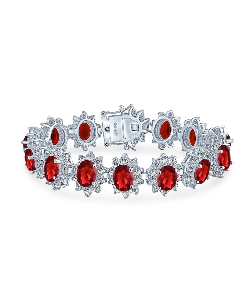 Bling Jewelry Crown Halo Large Red Oval Cz Fashion Tennis Statement Bracelet For Women Prom Red Cubic Zirconia Brass