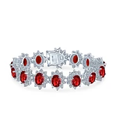 Bling Jewelry Crown Halo Large Red Oval Cz Fashion Tennis Statement Bracelet For Women Prom Red Cubic Zirconia Brass