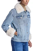 Julia & Stella by Maximilian Women's Denim Jacket with Shearling Trim