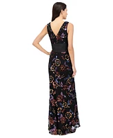 Eliza J Women's Sequined Floral V-Neck Bow-Front Gown