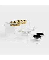 Hiddin Large Clear Double Pet Bowl Feeder with Gold Bowls