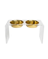 Hiddin Large Clear Double Pet Bowl Feeder with Gold Bowls