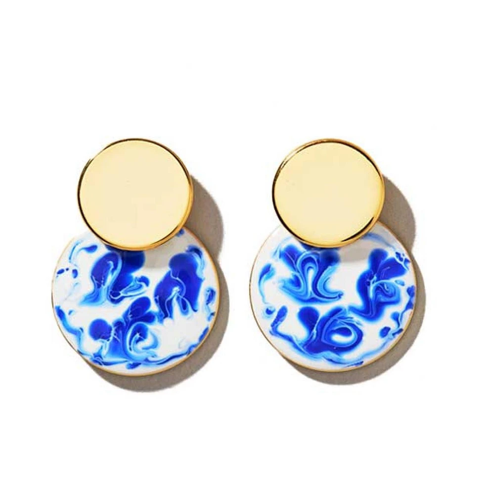 Ana Luisa Enamel Earrings - Mini Kinoko Marble Blue