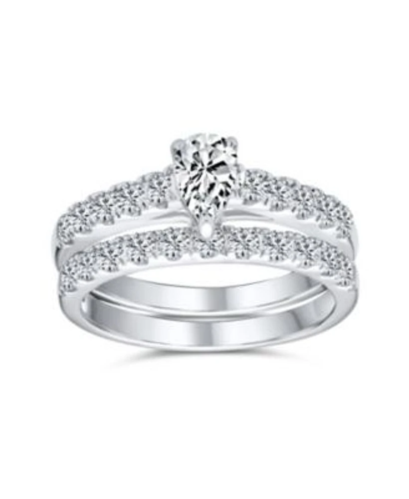 Bling Jewelry Teardrop Solitaire Cubic Zirconia 1ctw Cz Ring Set For Women .925 Sterling Silver