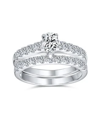 Bling Jewelry Teardrop Solitaire Cubic Zirconia 1ctw Cz Ring Set For Women .925 Sterling Silver