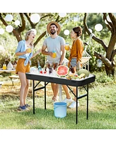 Costway 4 Foot Party Ice Cooler Folding Table Plastic with Matching Skirt