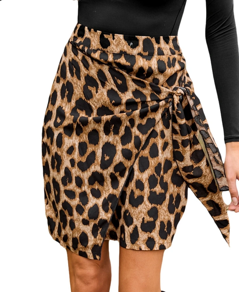 Cupshe Women's Leopard Print Tie Mini Skirt