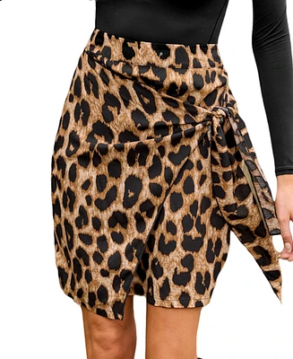 Cupshe Women's Leopard Print Tie Mini Skirt