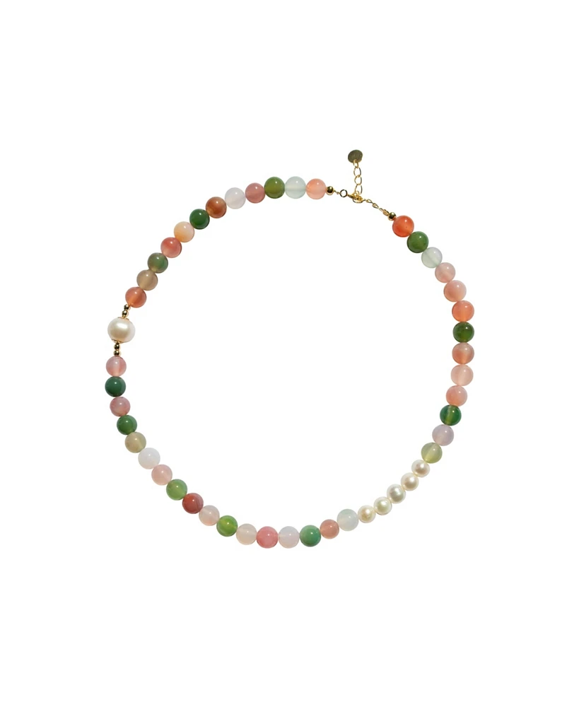 seree Summer - Beaded gemstone & pearl choker necklace