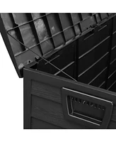 Slickblue Black Outdoor Garden Plastic Storage Deck Box - Lockable Chest for Tools, Cushions, and Toys