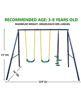 Slickblue Metal Swing Set for Outdoors with Glider – Fun and Safe Playground Equipment for Kids, Toddlers, and Children