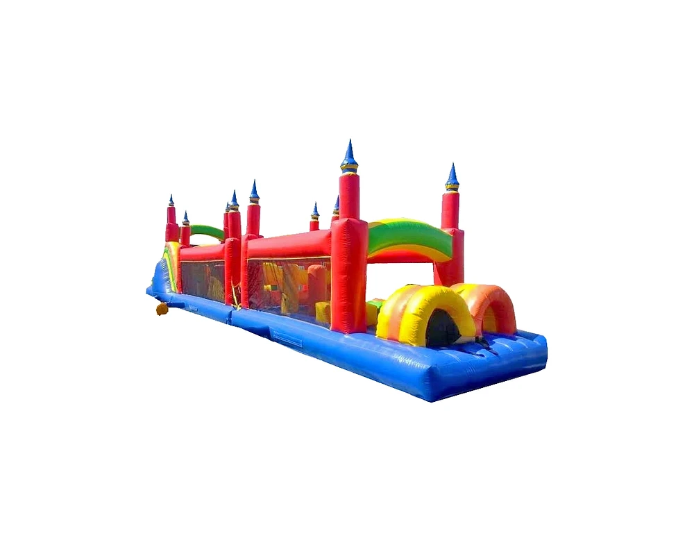 JumpOrange Rainbow Titan Commercial Grade Bounce House Obstacle Course with Slide for Kids and Adults (3-Pack, with Blower), Pop Ups, Tunnel Entrance,