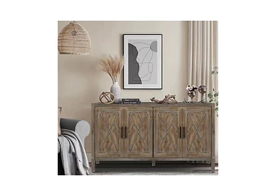 Slickblue 4-Door Wooden Twill Sideboard - Vintage American Country Cabinet for Living Room, Dining Room, and Entryway