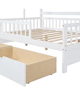 Slickblue Wooden Full Size House Bed with 2 Drawers,Kids Bed with Storage Shelf, White