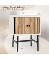 Gymax Set of 2 Nightstand Compact Modern End Side Table w/ Sliding Doors