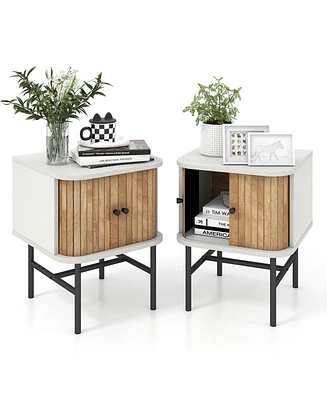 Gymax Set of 2 Nightstand Compact Modern End Side Table w/ Sliding Doors