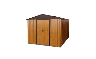 Slickblue 10ft x 8ft Outdoor Metal Storage Shed with Metal Floor Base - Coffee Color