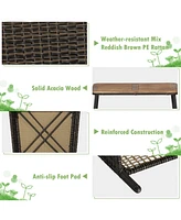 Sugift 4 Pieces Patio Rattan Furniture Set with 2-Tier Coffee Table