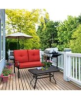 Sugift 2 Pieces Patio Outdoor Cushioned Coffee Table Seat-Red