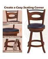 Sugift 2 Pieces 24 inch Swivel Bar Stools with Curved Backrest and Seat Cushions