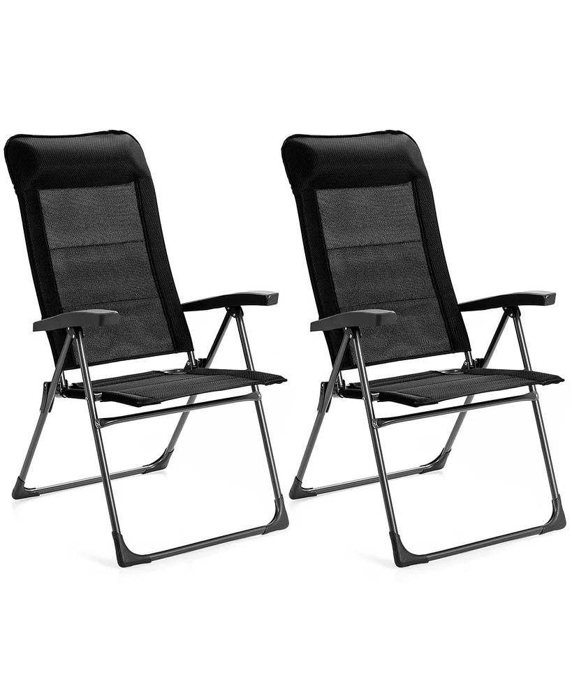 Sugift 2 Pieces Portable Patio Folding Dining Chairs with Headrests Adjust