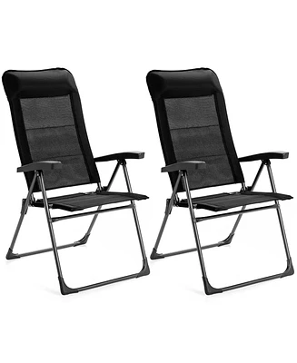 Sugift 2 Pieces Portable Patio Folding Dining Chairs with Headrests Adjust