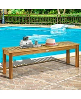 Sugift 52 Inch Outdoor Acacia Wood Dining Bench Chair
