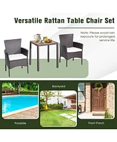 Sugift 3 Pieces Patio Wicker Furniture Set wih Acacia Wood Table Top and Chair Cushiones