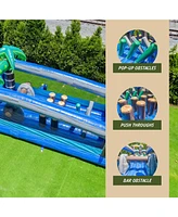 Xjump Commercial Grade 45' Tropical Wet/Dry Obstacle with dual lane slide and deep pool