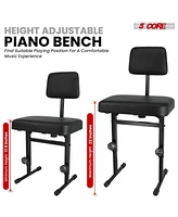 5 Core Piano Bench Height Adjustable Keyboard Stool Heavy Duty Thick Padded Cushioned Seat with Backrest Pnb B-Rest Blk