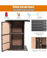 Skonyon 5 Pieces Patio Rattan Bar Furniture Set with Cushions and Hidden Storage Shelf