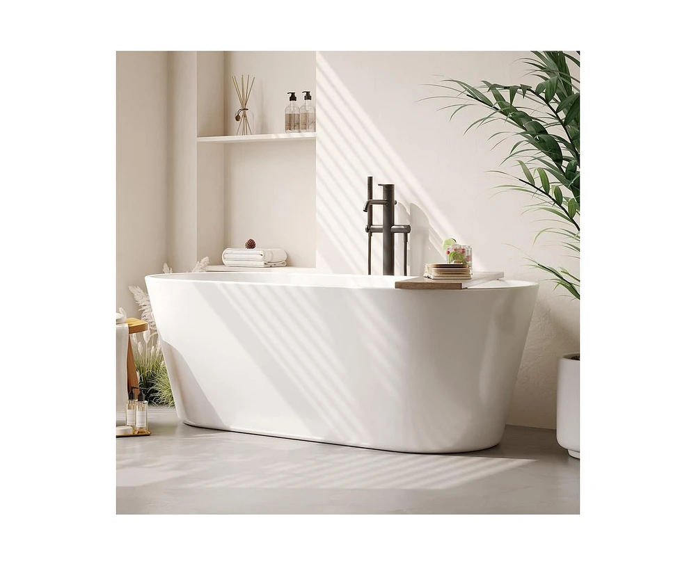 gaomon 67" Acrylic Freestanding Bathtub – Glossy White Soaking Tub With Chrome Overflow and Drain, Cupc Certified for Quality and Safety