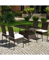 Sugift 5 Pieces Rattan Dining Set with Glass Table and High Back Chair