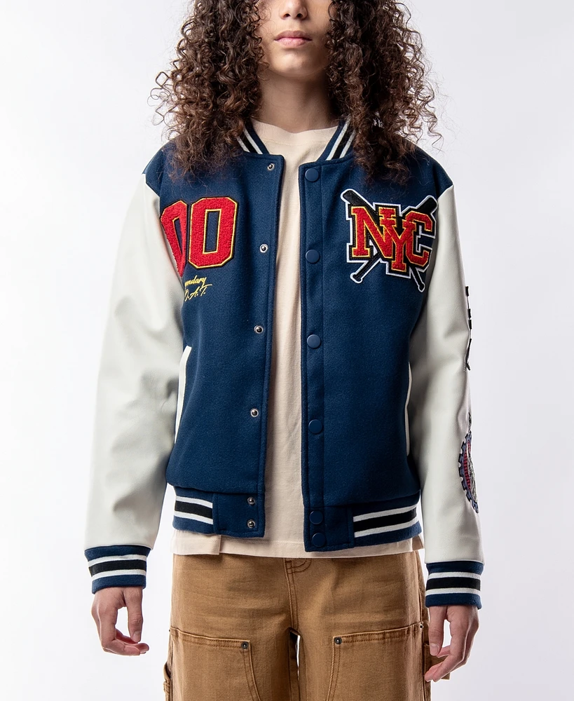 Ring of Fire Big Boys Woolen Varsity Jacket with Polyurethane Sleeves and Patches