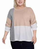 Ny Collection Plus Long Sleeve Color Blocked Pullover Top