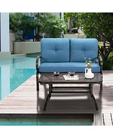 Sugift 2 Pieces Patio Outdoor Cushioned Coffee Table Seat