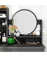 Famapy 5-Drawers Black Makeup Vanity Sets Dressing Table Set with Stool, Mirror and Storage Shelves Girls Dressing Table