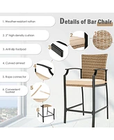 Sugift Patio Rattan Bar Stools Set of 4 with Soft Cushions