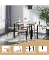 Sugift 5 Pieces Wood Metal Dining Table Set with 4 Chairs