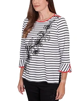 Alfred Dunner Petite Wild At Heart Floral Striped Top