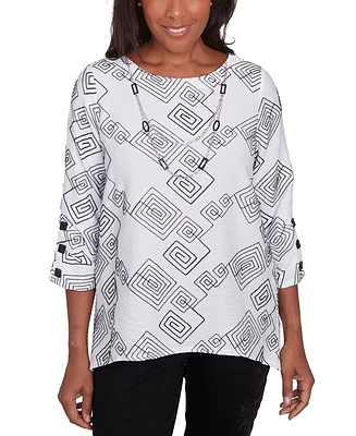 Alfred Dunner Petite Wild At Heart Geometric Top