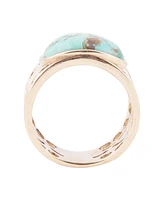 Barse Open Genuine Blue Turquoise Bronze Oval Ring