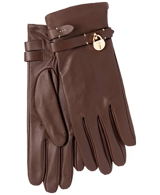 Lauren Ralph Long Leather Gloves with Lock Charm