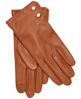 Lauren Ralph Leather Two-Button Touch Gloves