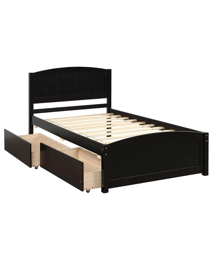 Slickblue Twin Platform Bed with Two Storage Drawers for Organized Living