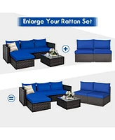 Sugift 2 Pieces Patio Rattan Armless Sofa Set with 2 Cushions and 2 Pillows