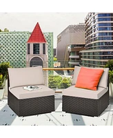 Skonyon 2 Pieces Patio Rattan Armless Sofa Set with 2 Cushions and 2 Pillows